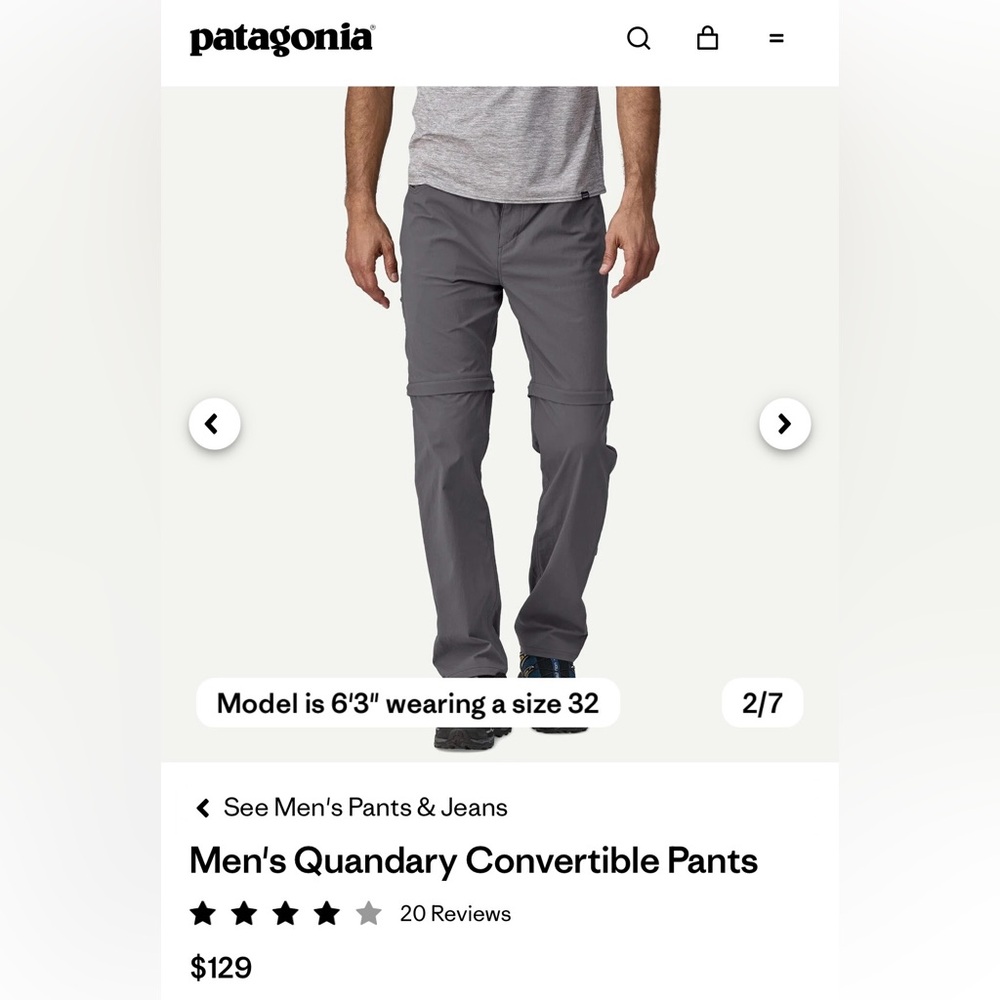 Patagonia Men's Quandary Convertible Pants Grey